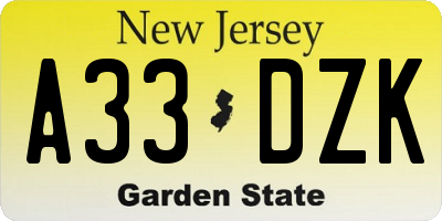 NJ license plate A33DZK