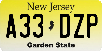 NJ license plate A33DZP