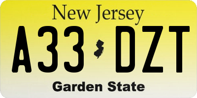 NJ license plate A33DZT