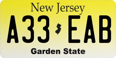 NJ license plate A33EAB