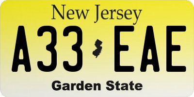 NJ license plate A33EAE