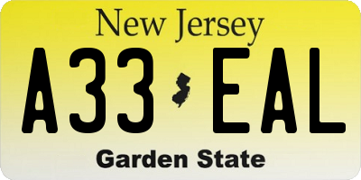 NJ license plate A33EAL