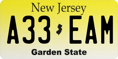 NJ license plate A33EAM