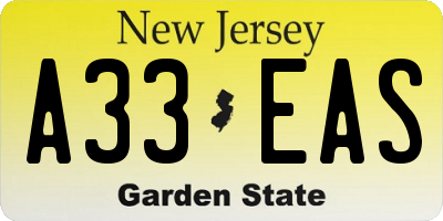 NJ license plate A33EAS