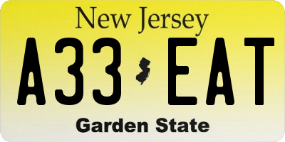 NJ license plate A33EAT