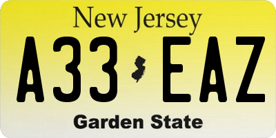 NJ license plate A33EAZ