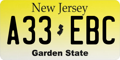 NJ license plate A33EBC