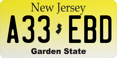 NJ license plate A33EBD