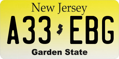 NJ license plate A33EBG