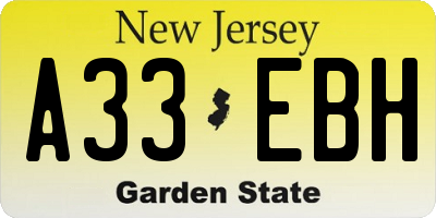 NJ license plate A33EBH