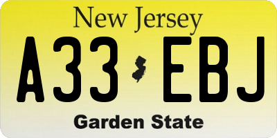 NJ license plate A33EBJ