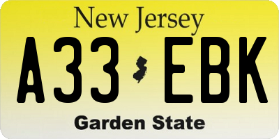 NJ license plate A33EBK