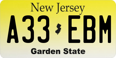NJ license plate A33EBM
