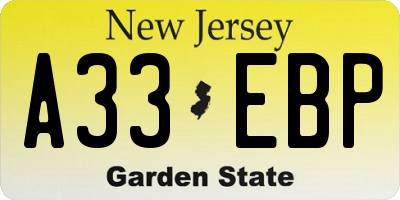 NJ license plate A33EBP