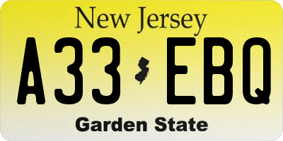 NJ license plate A33EBQ