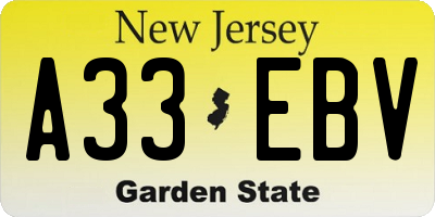 NJ license plate A33EBV