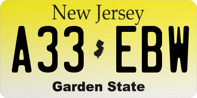 NJ license plate A33EBW