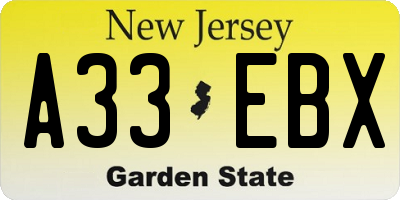 NJ license plate A33EBX