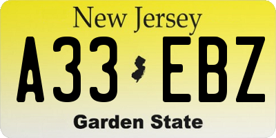 NJ license plate A33EBZ