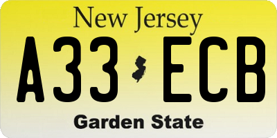 NJ license plate A33ECB