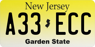 NJ license plate A33ECC