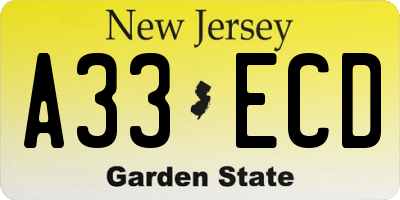 NJ license plate A33ECD