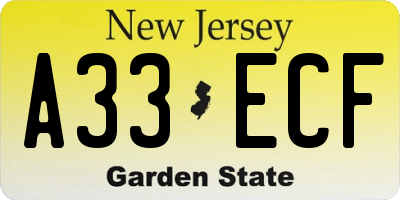 NJ license plate A33ECF