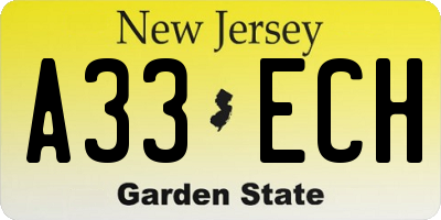 NJ license plate A33ECH