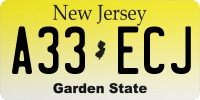NJ license plate A33ECJ