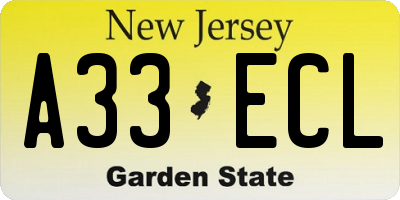 NJ license plate A33ECL