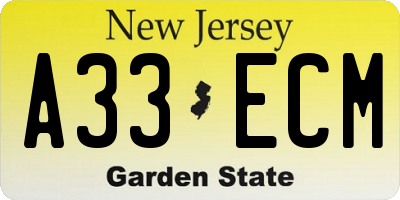 NJ license plate A33ECM