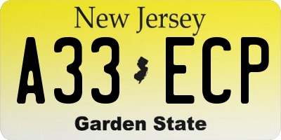 NJ license plate A33ECP