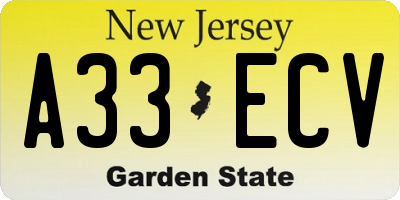 NJ license plate A33ECV