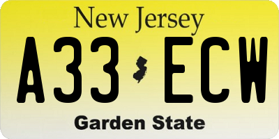 NJ license plate A33ECW