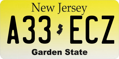 NJ license plate A33ECZ