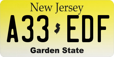 NJ license plate A33EDF