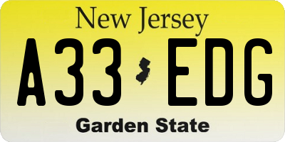 NJ license plate A33EDG