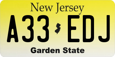 NJ license plate A33EDJ