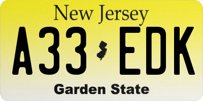 NJ license plate A33EDK