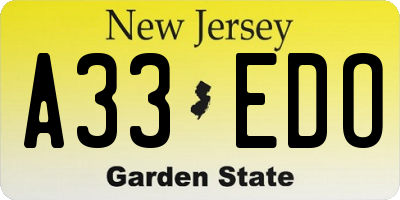 NJ license plate A33EDO