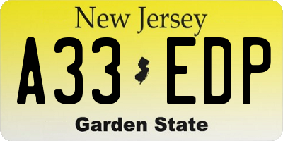 NJ license plate A33EDP