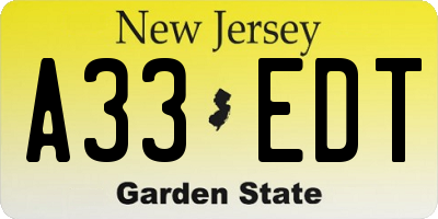 NJ license plate A33EDT