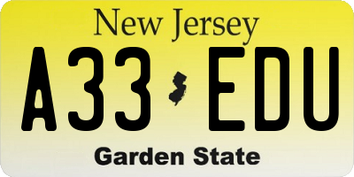 NJ license plate A33EDU