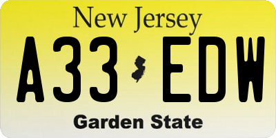 NJ license plate A33EDW
