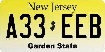 NJ license plate A33EEB