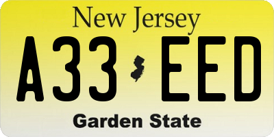 NJ license plate A33EED