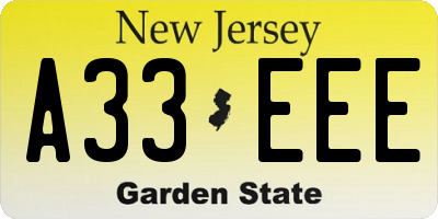 NJ license plate A33EEE