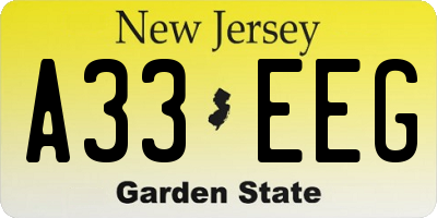 NJ license plate A33EEG