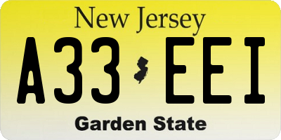 NJ license plate A33EEI