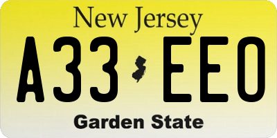 NJ license plate A33EEO